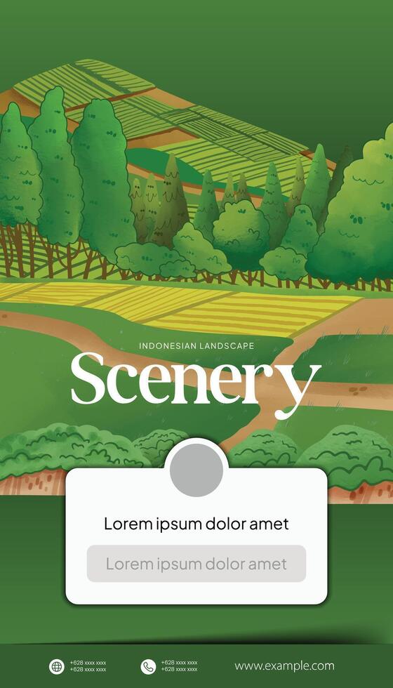 Social Media post idea with landscape scenery illustration cell shaded style vector