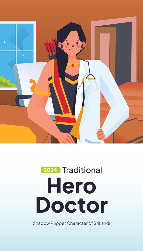 Indonesian doctor blend with traditional shadow puppet illustration vector