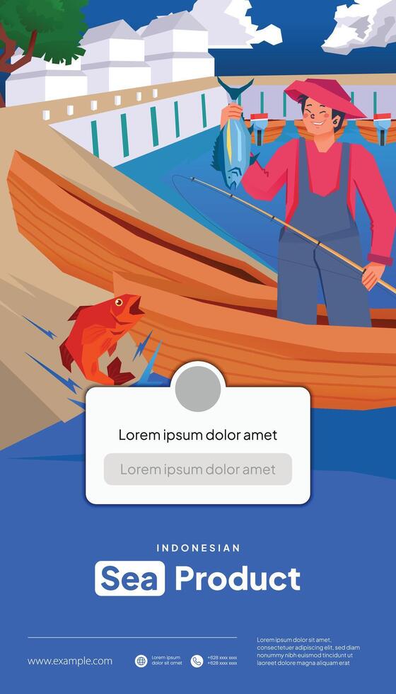 Social media post with fisherman activity flat design illustration vector