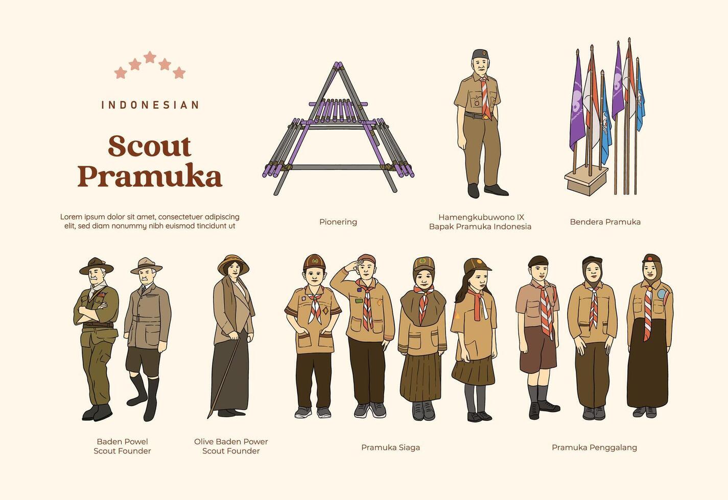Isolated Indonesian pramuka scout element illustration vector
