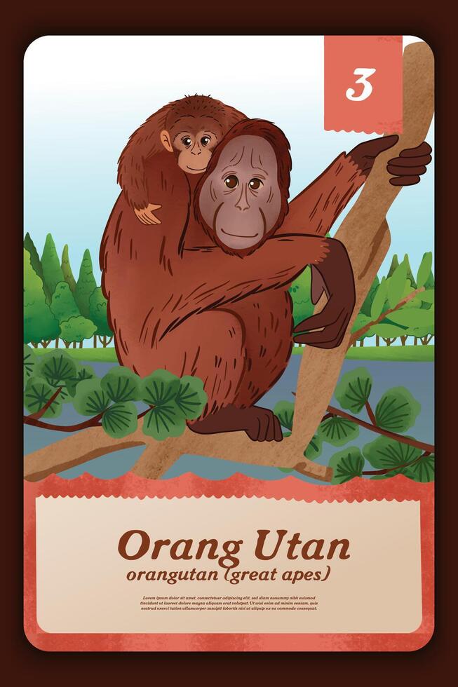 Custom game card with indonesian Great Apes endemic animals illustration vector