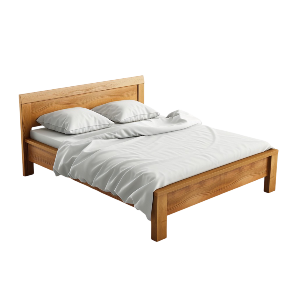 bed with white sheets and pillows png