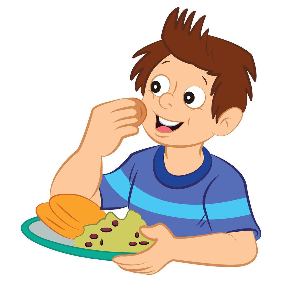 A boy eating snakes isolated on white background vector
