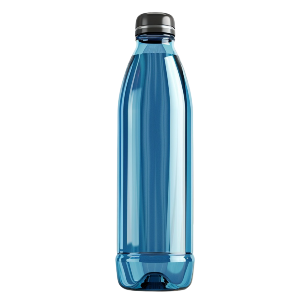 Blue plastic water bottle on transparent background. png