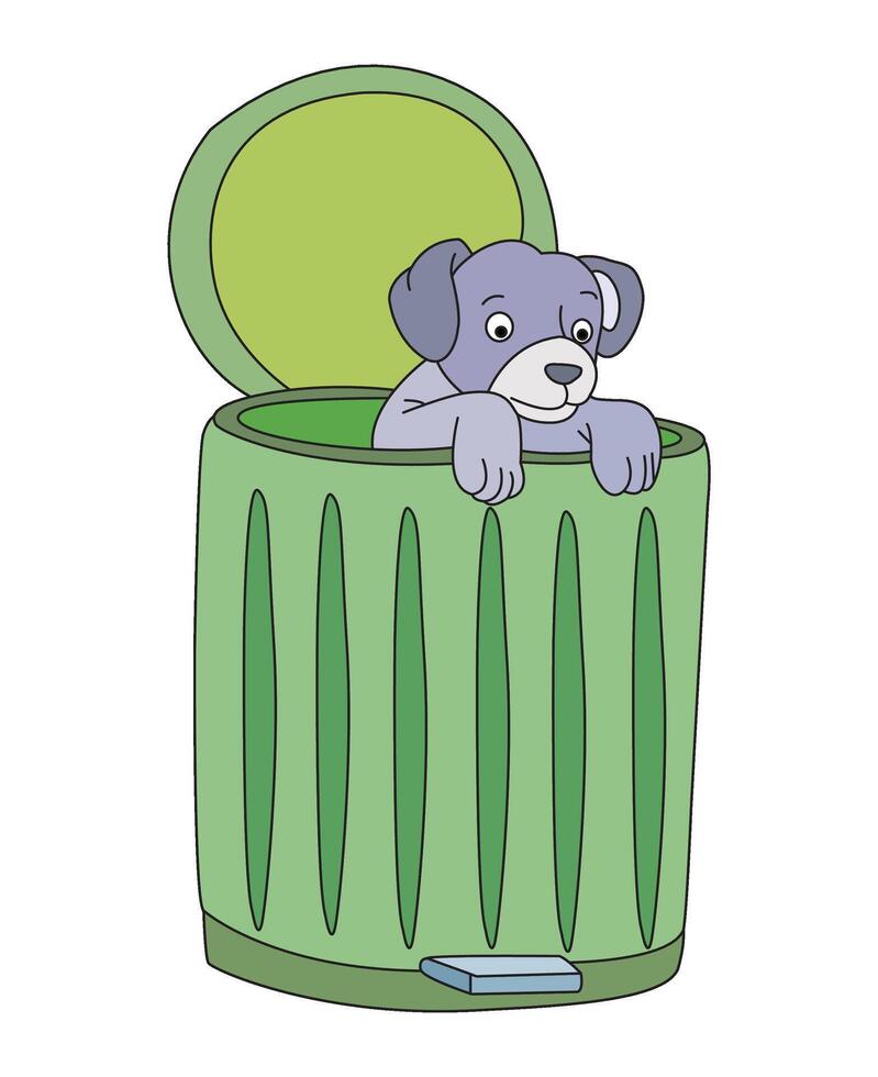A cute dog stuck in dustbin vector