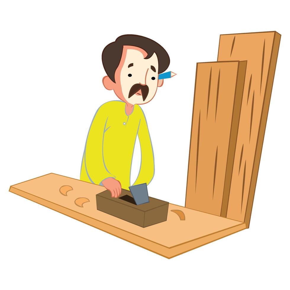 A carpenter cutting wooden pieces vector