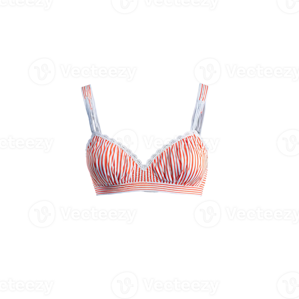 Striped Coral Bralette A bold coral and white striped bralette with a V neckline and a crisscross png