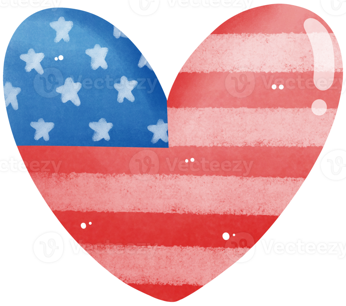 America flag of heart, 4 of July celebration heart png
