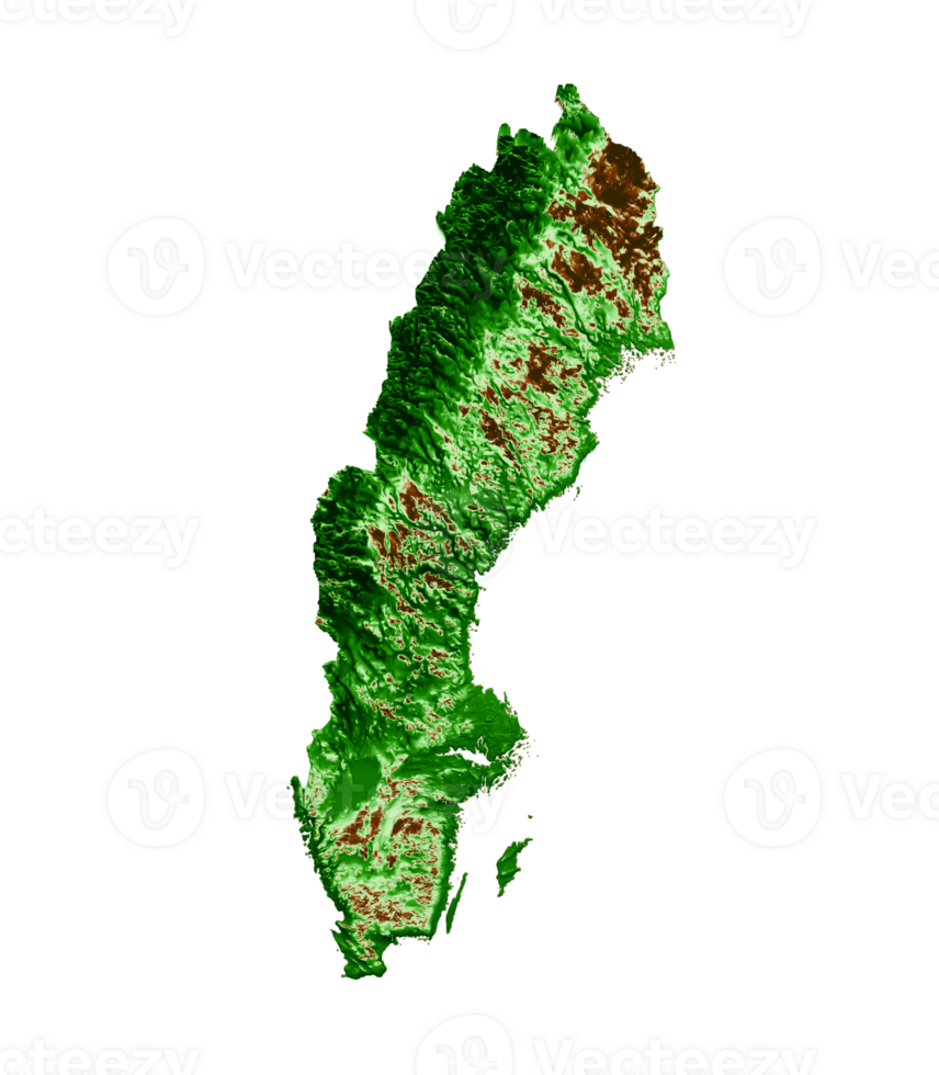 Sweden Topographic Map 3d realistic map Color 3d illustration png