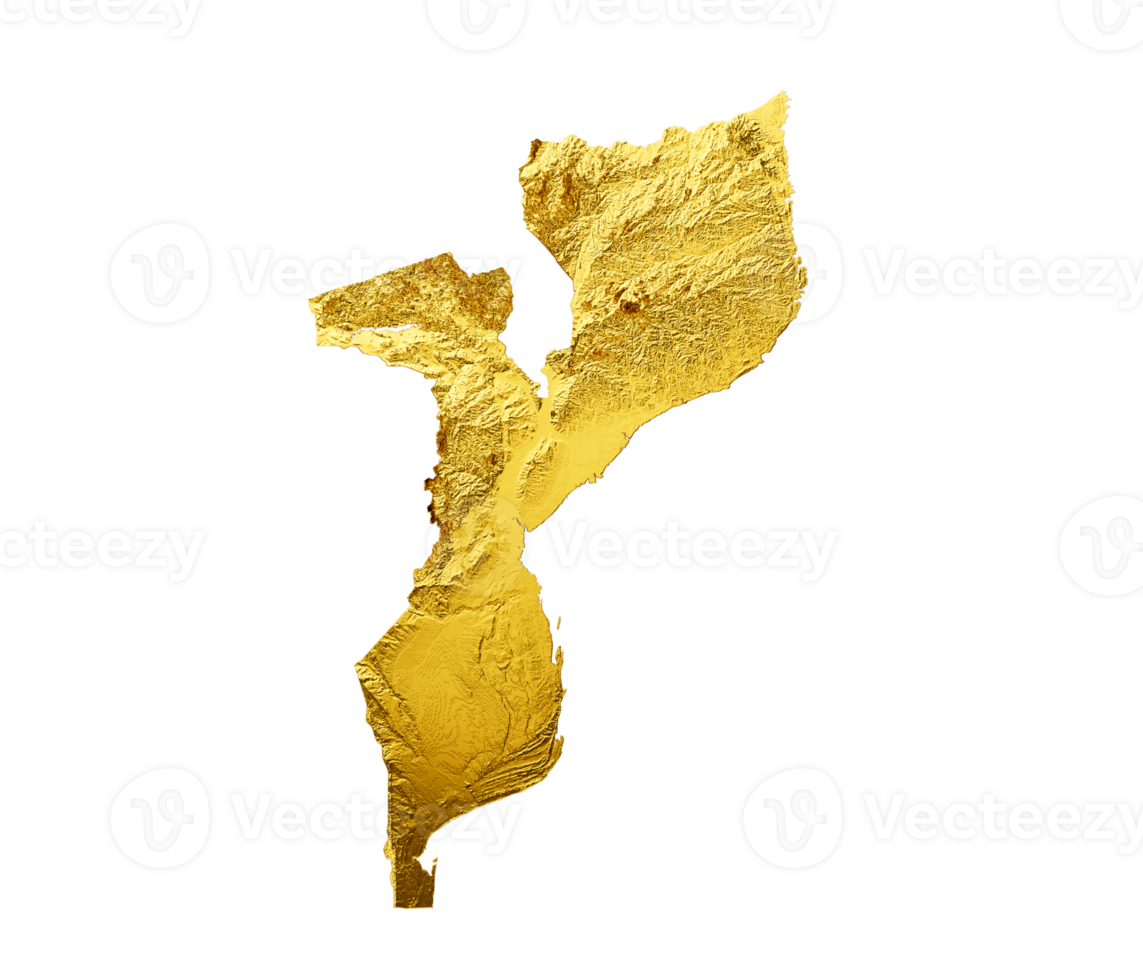 Mozambique Map Golden metal Color Height map 3d illustration png