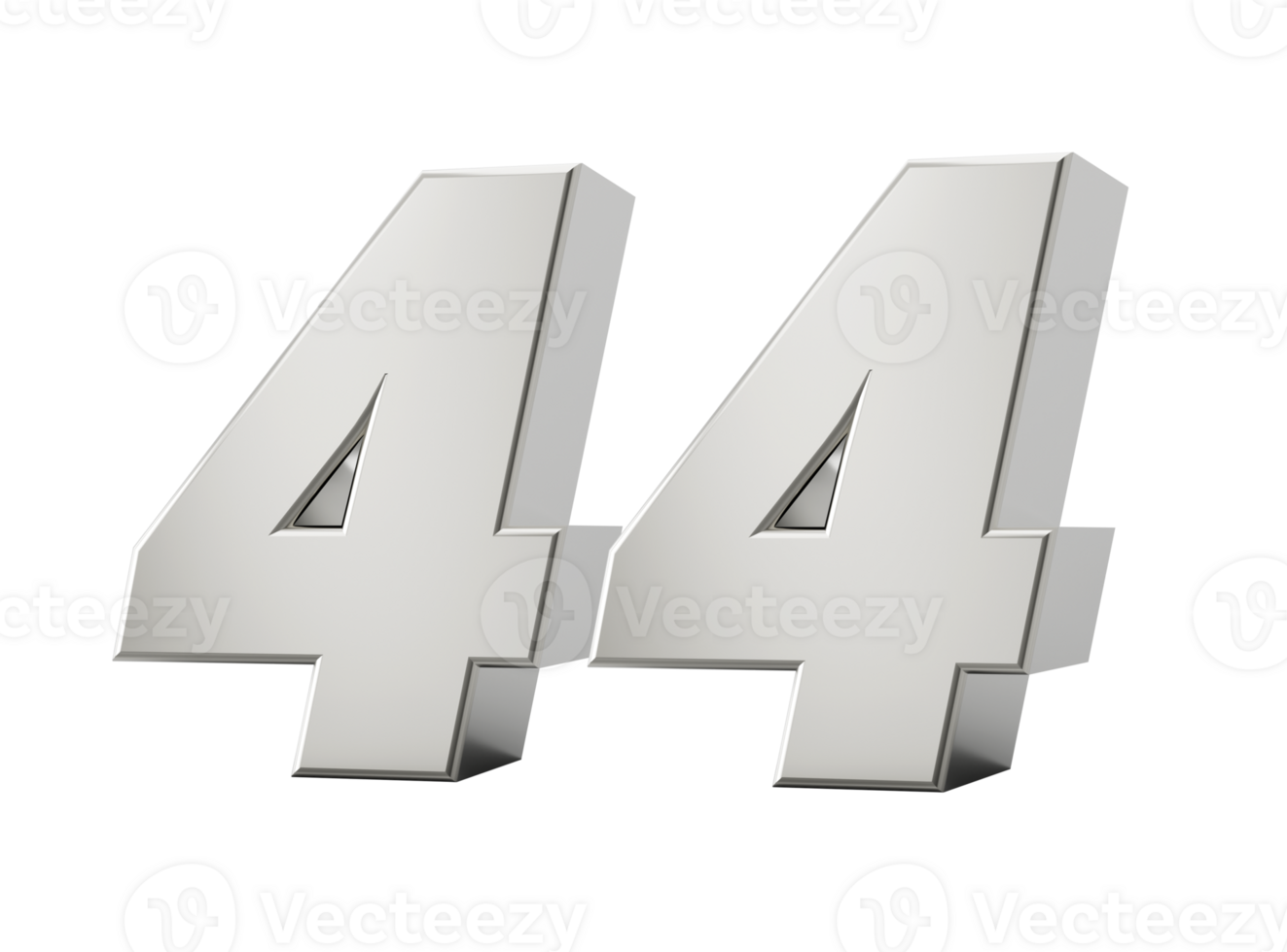 Silver 3d numbers 44 Forty four. 3d illustration png