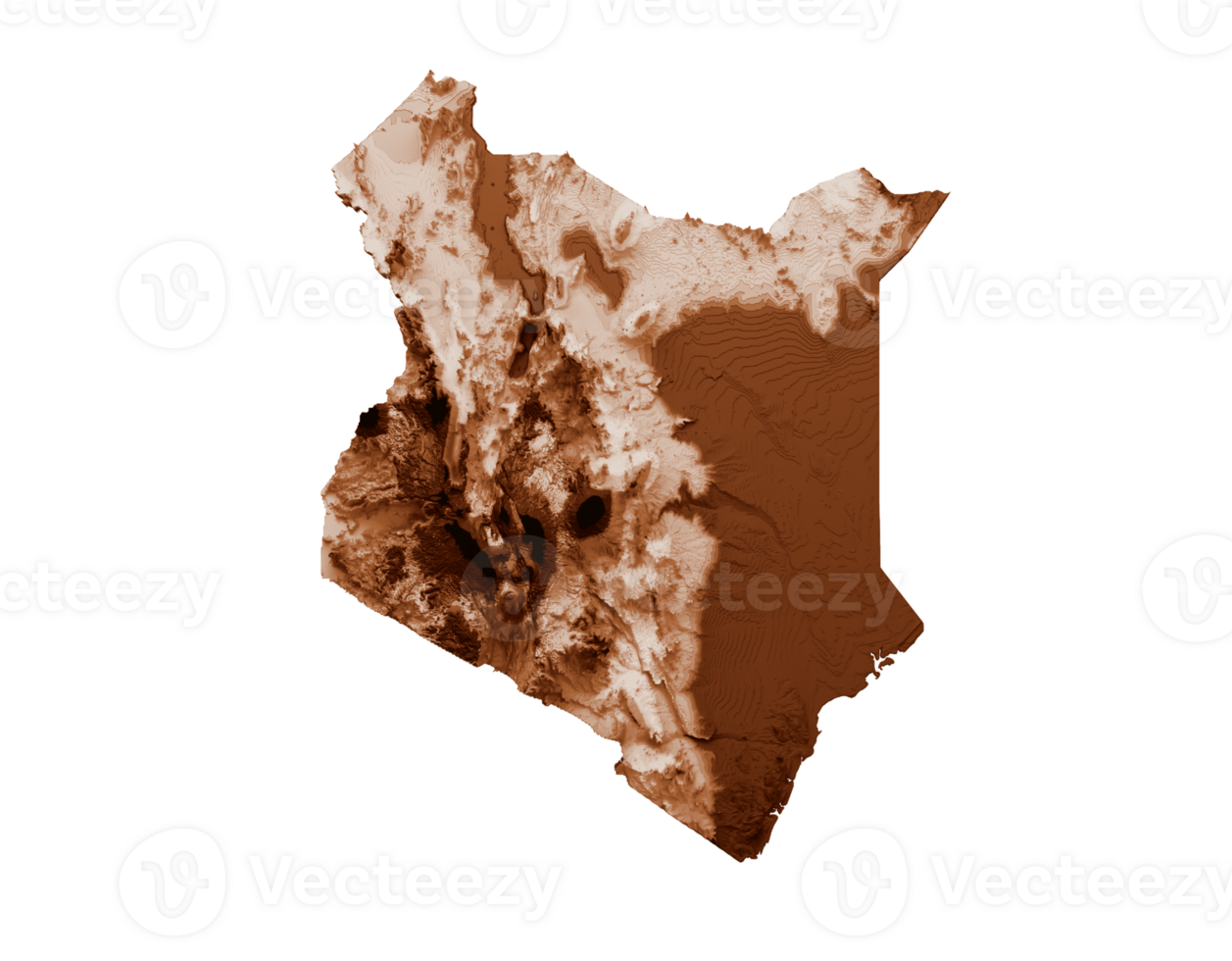 Map of Kenya in old style, brown graphics in a retro style Vintage Style. High detailed 3d illustration png