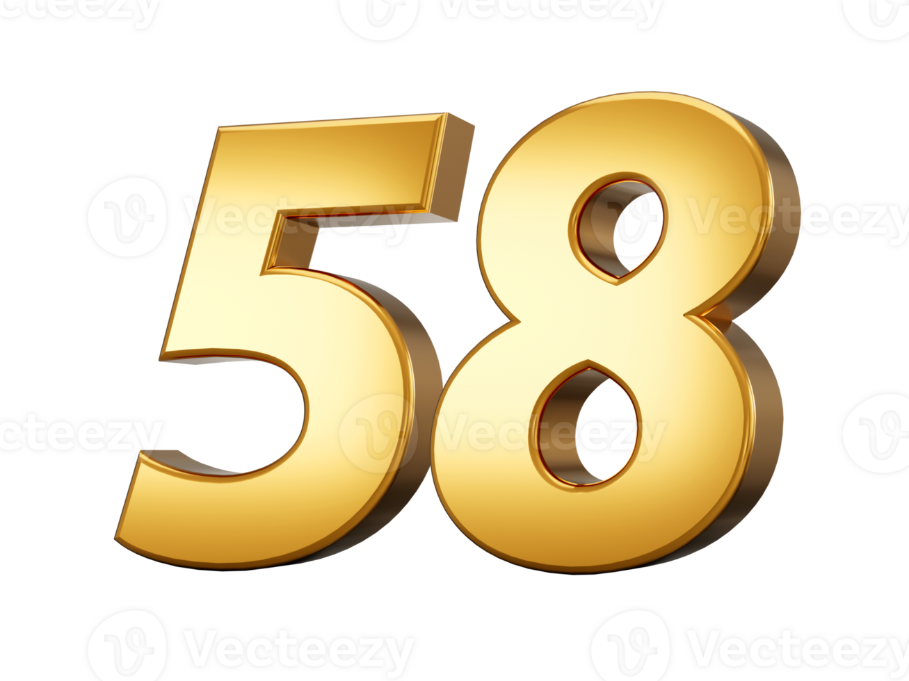 3d Shiny Gold Number 58, Fifty Eight 3d Gold Number, 3d illustration png