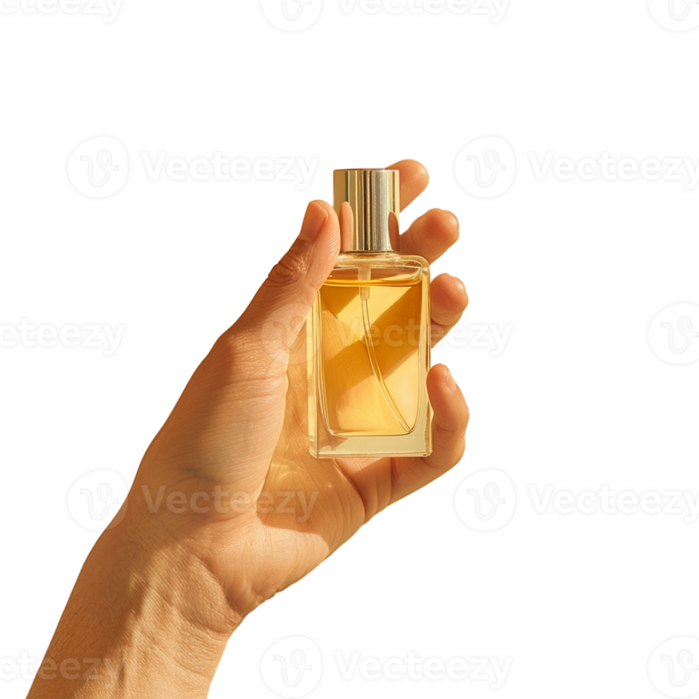 Hand holding Perfume isolated on transparent background png