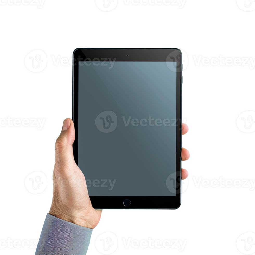 Hand holding ipad tablet isolated on transparent background png