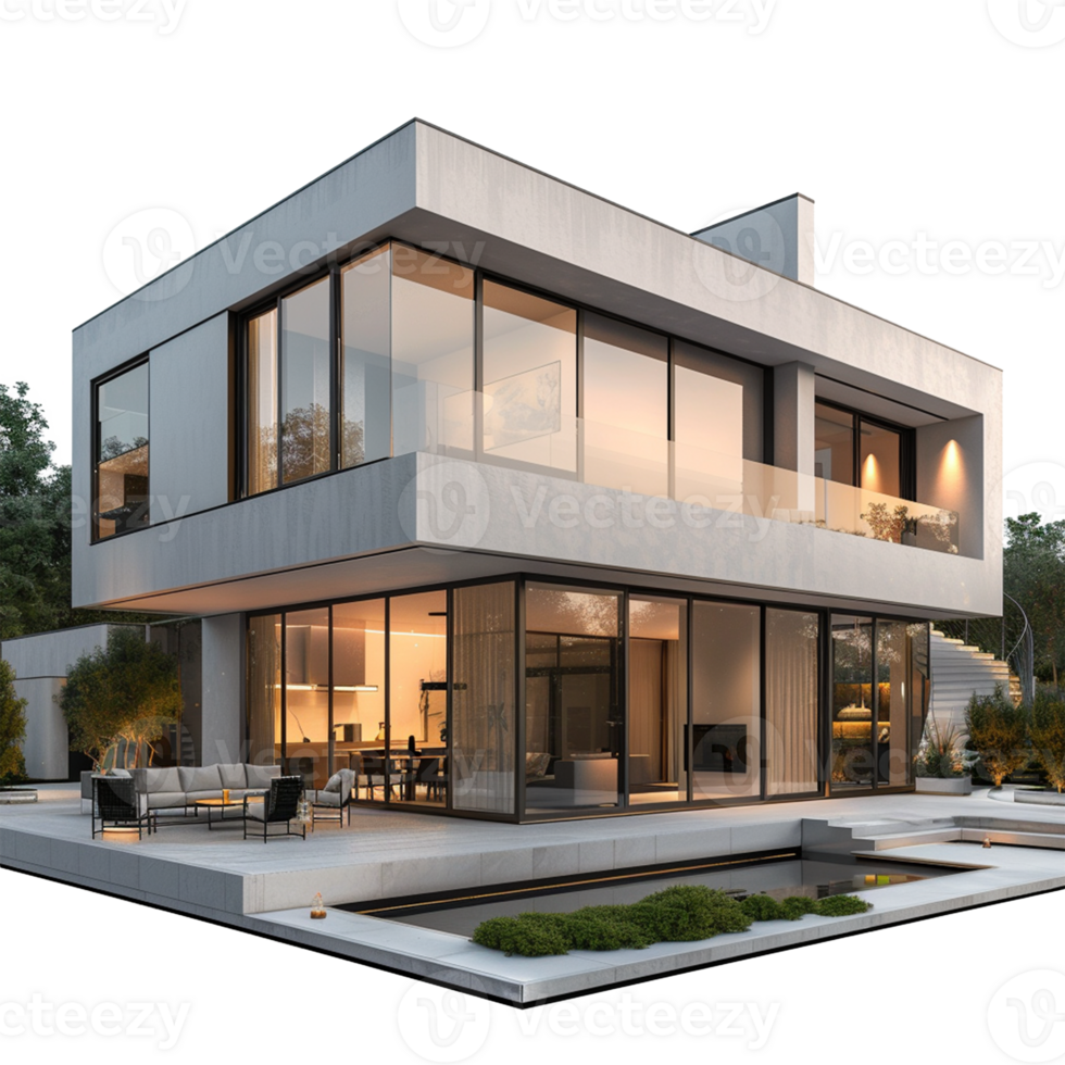 modern house isolated on transparent background png