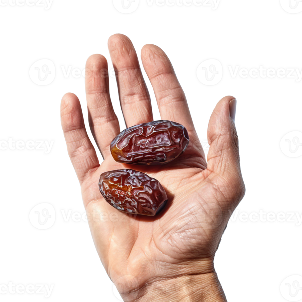 A hand holding dates isolated on transparent background, Ai png