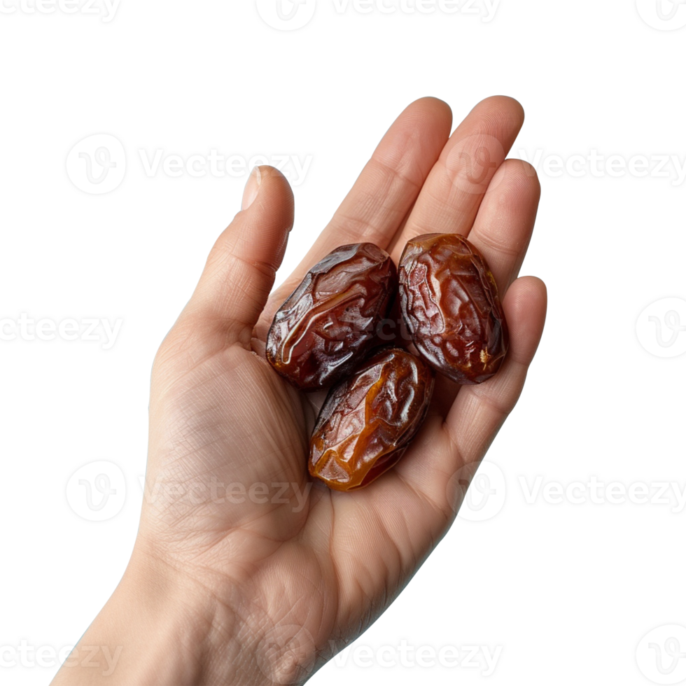 A hand holding dates isolated on transparent background, Ai png