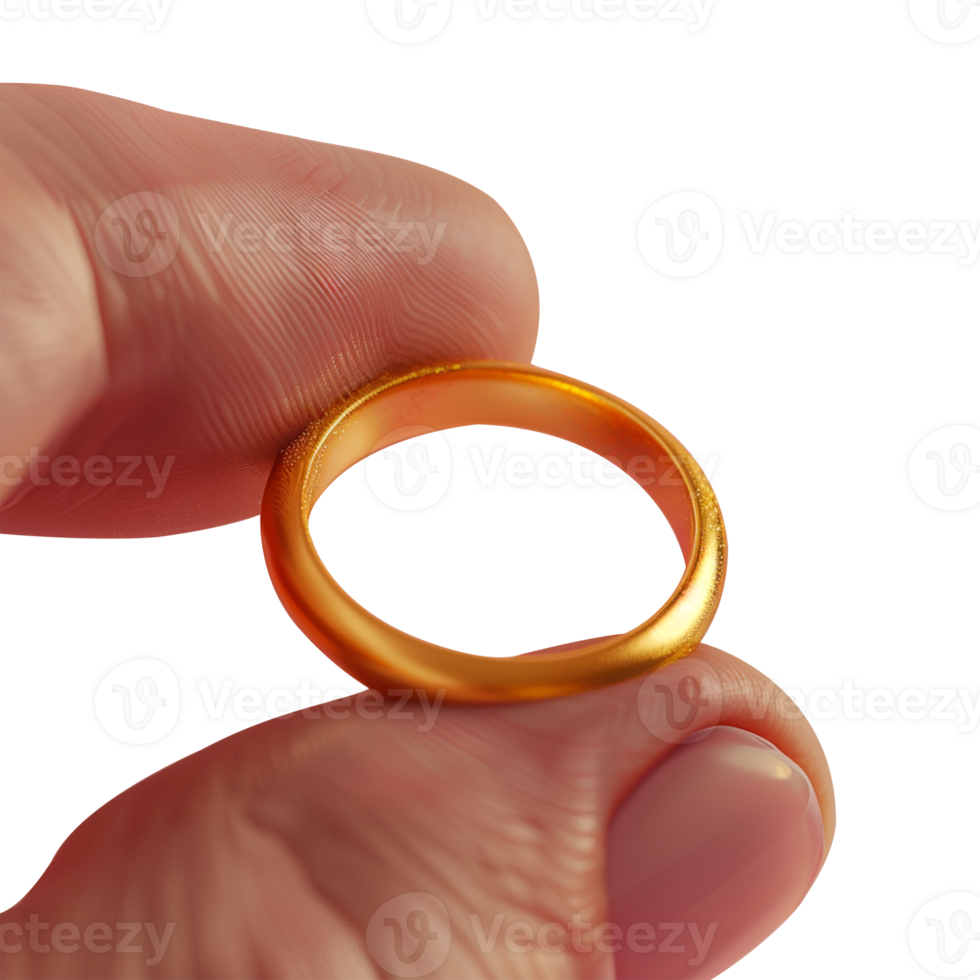 Hand holding gold ring isolated on transparent background png
