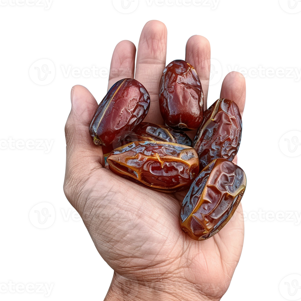 A hand holding dates isolated on transparent background, Ai png