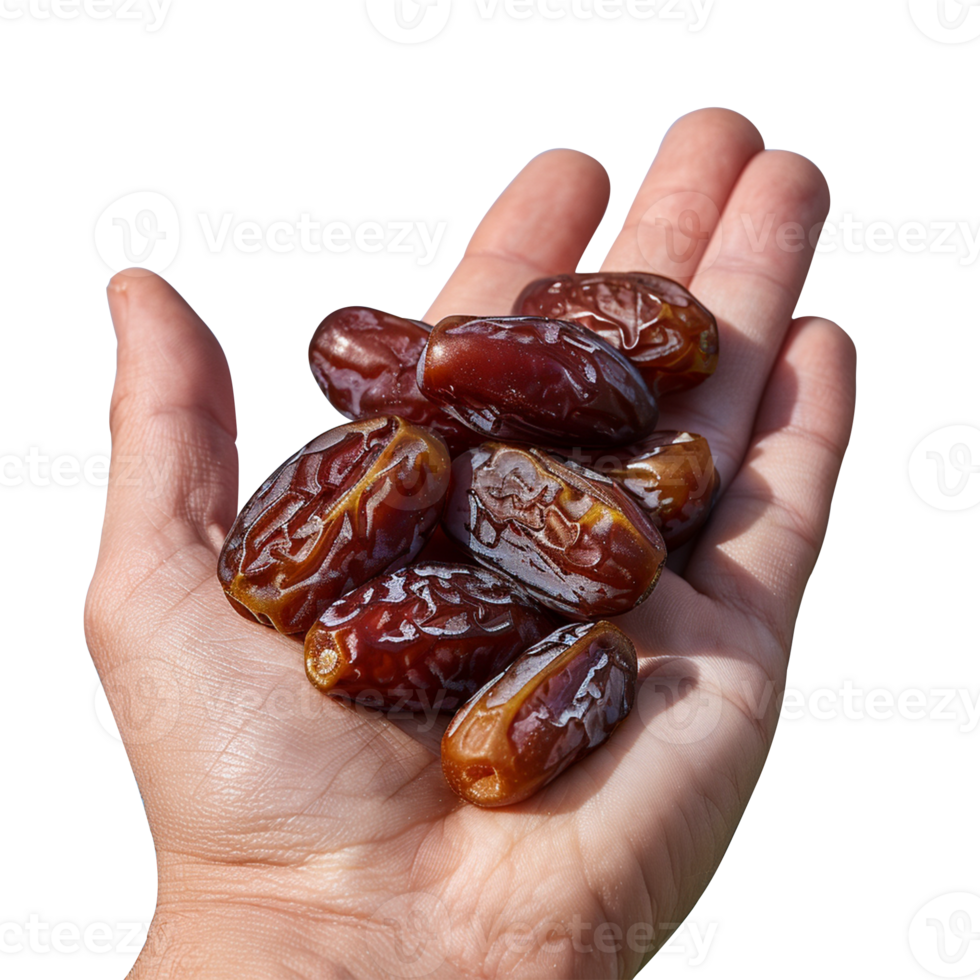 A hand holding dates isolated on transparent background, Ai png