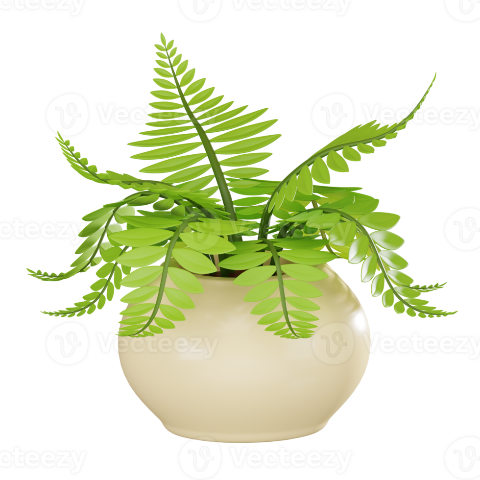 Green Elegance Fern Pot for Natural Home Decor. 3D Render png