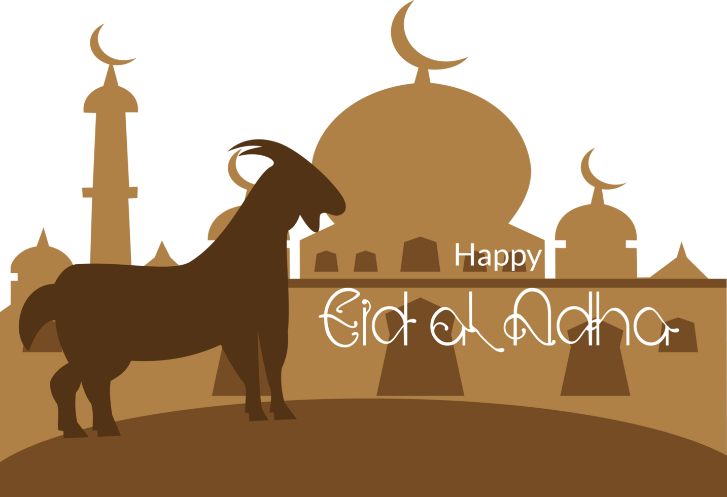 happy eid al adha greeting background with illustration of mosque goat and lantern png