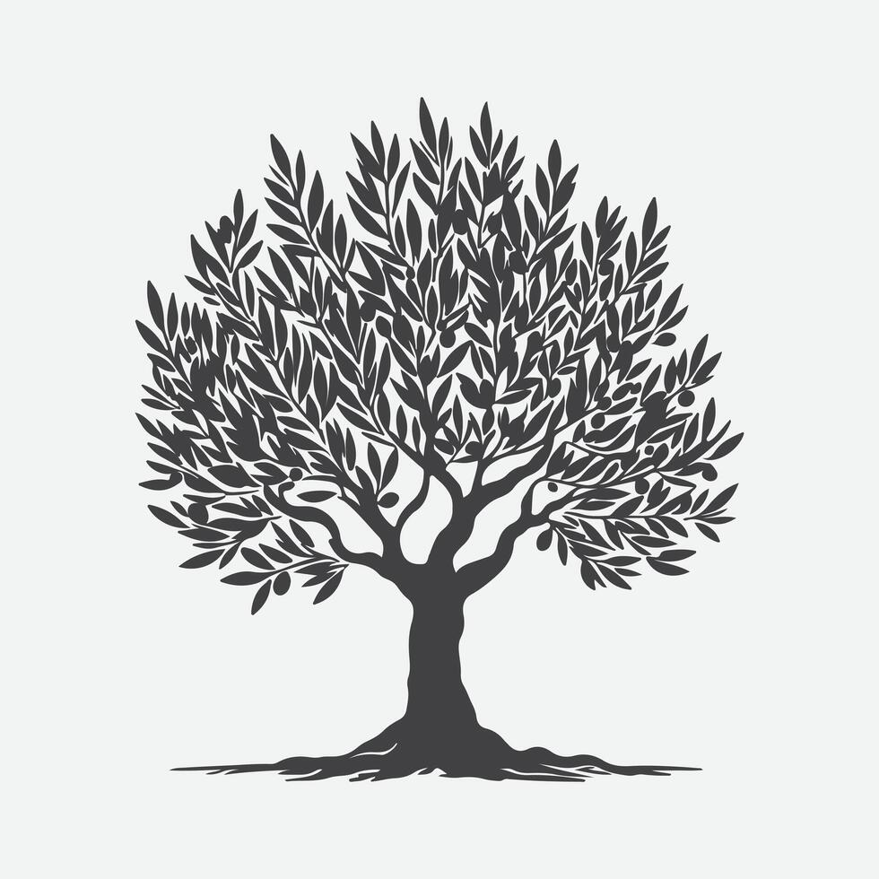 Print Majestic Olive Tree Silhouette, A Timeless Symbol of Nature's Elegance vector