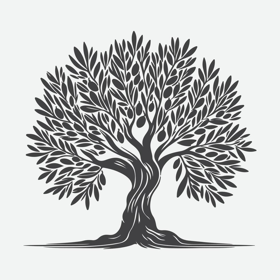 Print Majestic Olive Tree Silhouette, A Timeless Symbol of Nature's Elegance vector