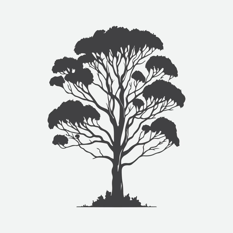Print Majestic Eucalyptus Tree Silhouette, Capturing Nature's Grace and Elegance vector