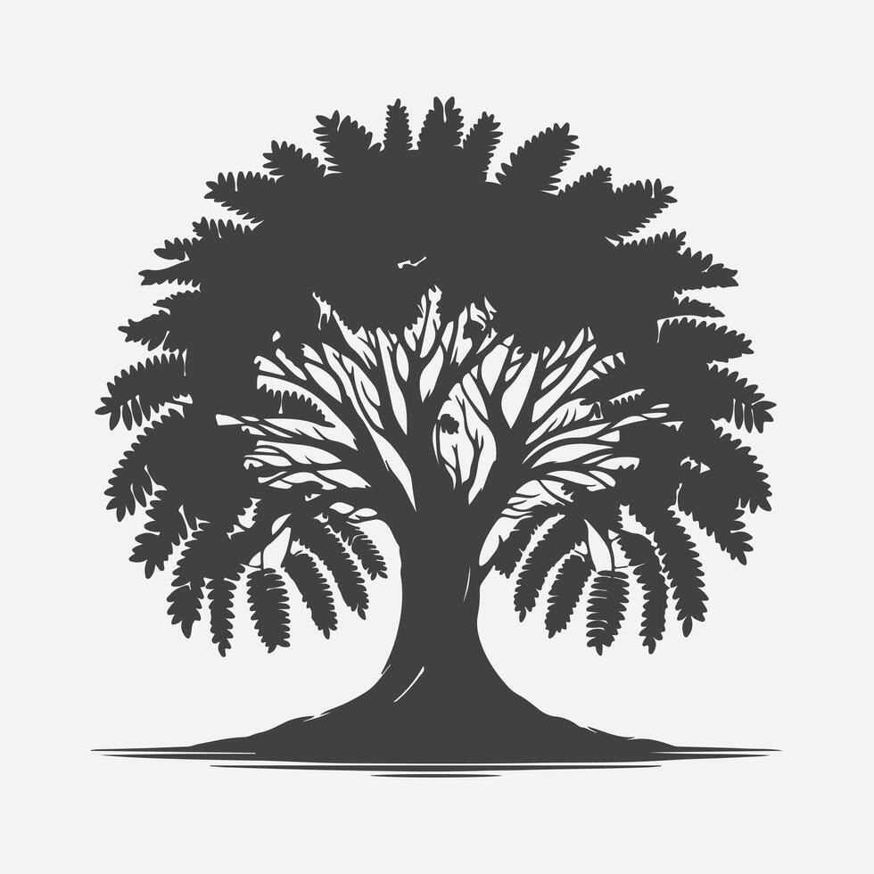 Print Enchanting Mimosa Tree Silhouette, A Perfect Blend of Elegance and Serenity vector