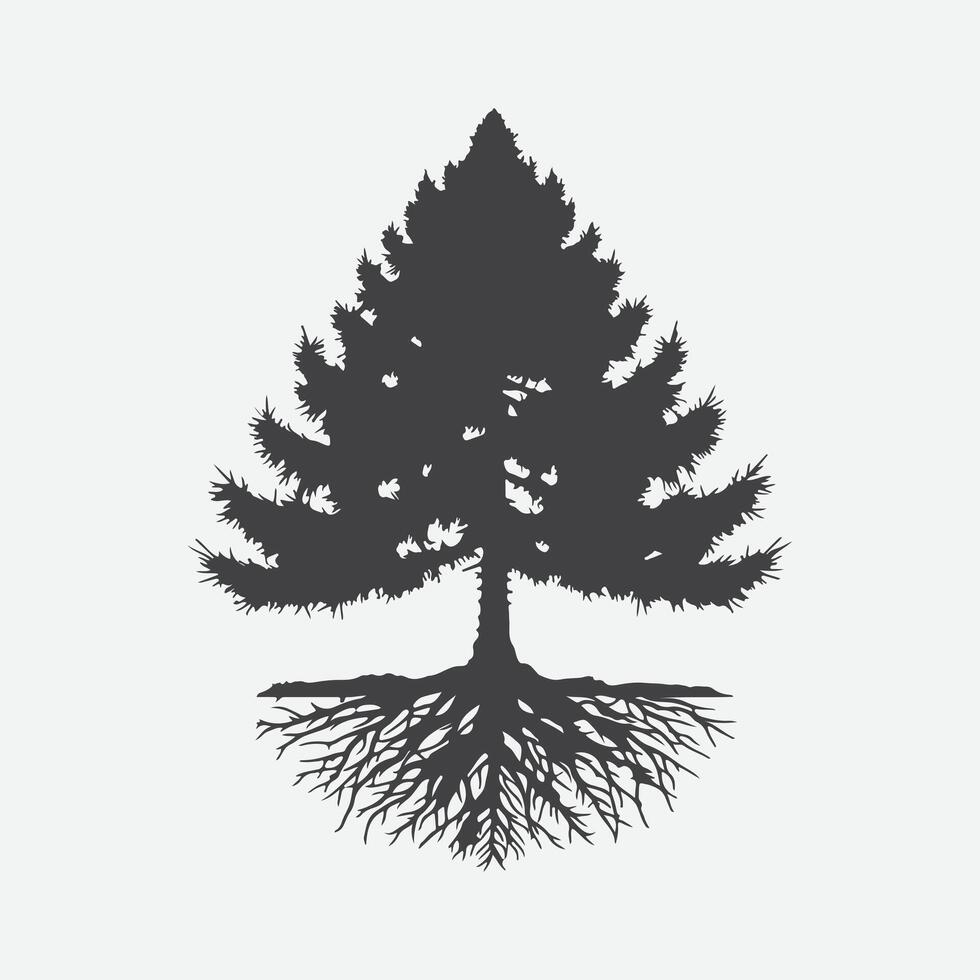 Print Majestic Larch Tree Silhouette, A Serene Nature's Masterpiece vector