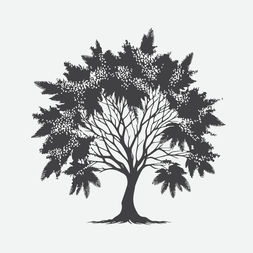 Print Enchanting Mimosa Tree Silhouette, A Perfect Blend of Elegance and Serenity vector