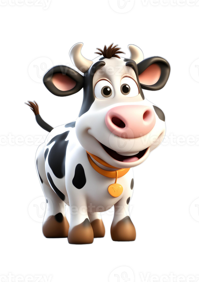 Cute Cartoon Cow Character in 3d png