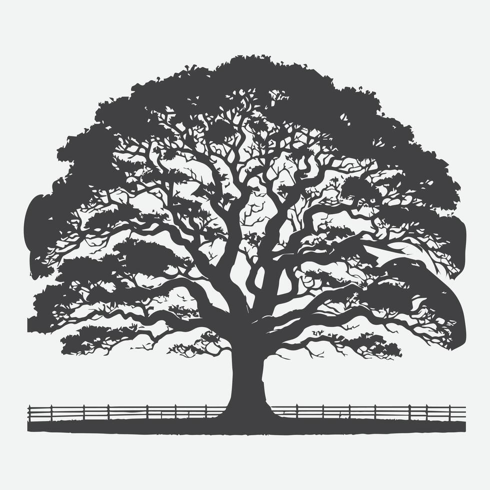Print Majestic Pecan Tree Silhouette, Nature's Timeless Shadow vector