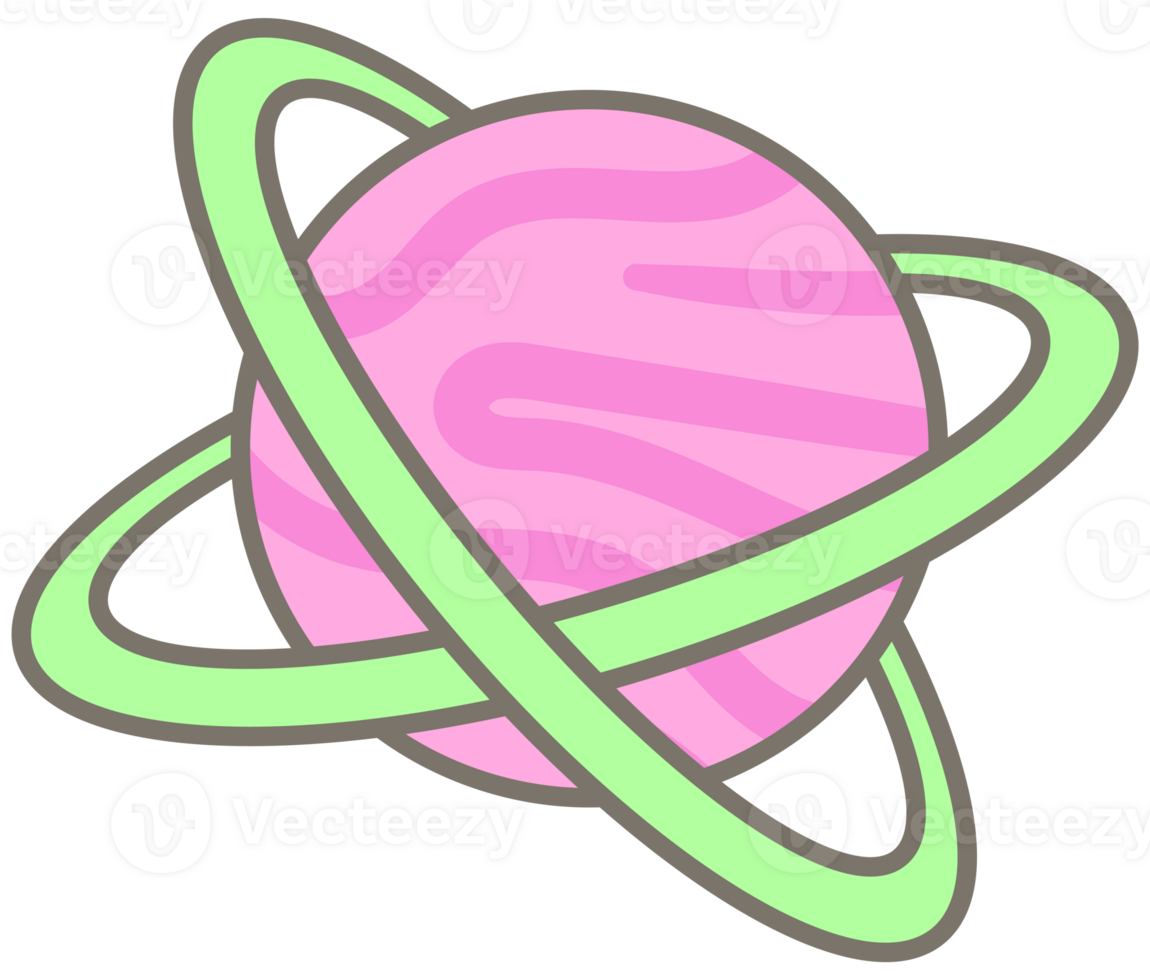 Kid hand drawn cute colorful planet and galaxy system cute sphere png