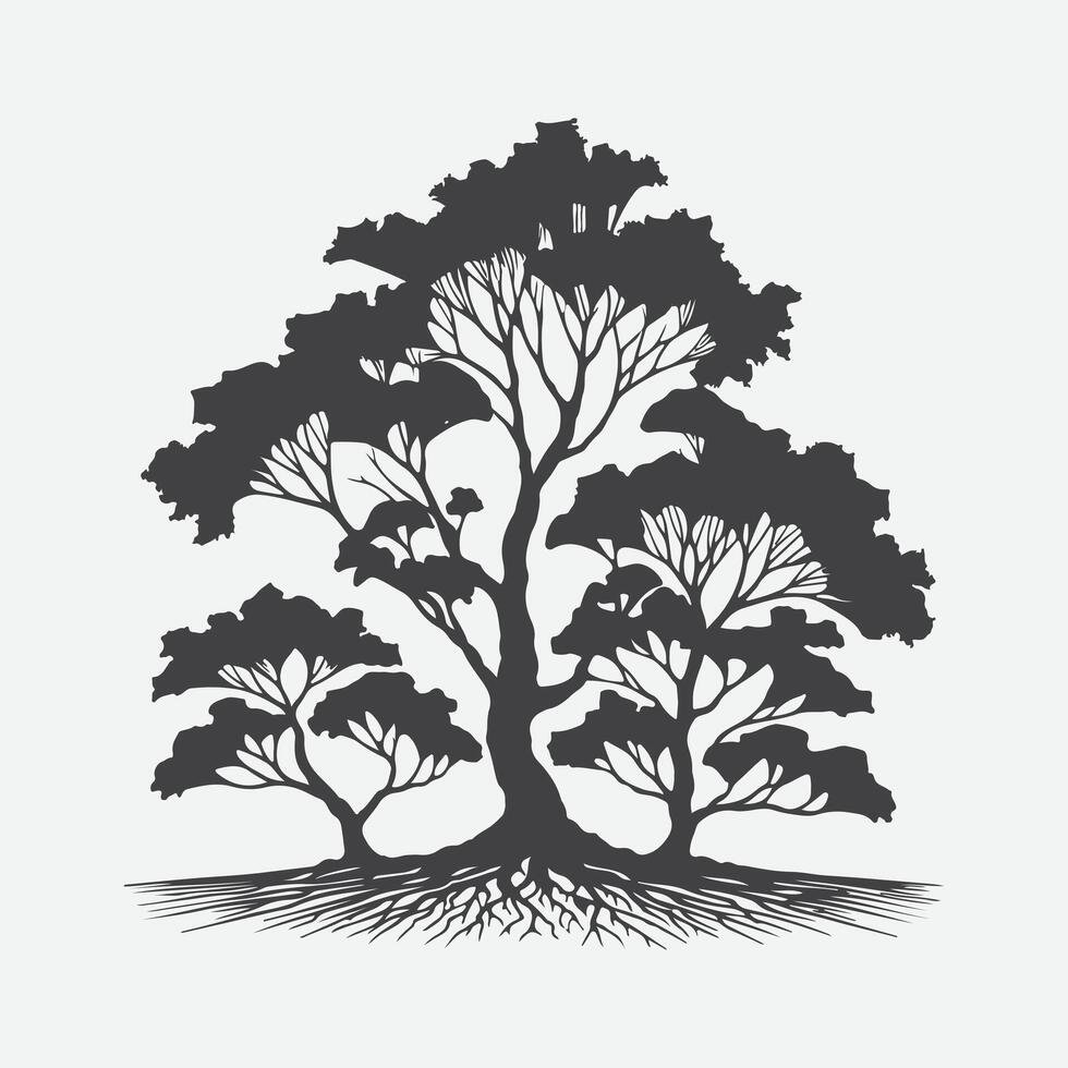 Print Majestic Ginkgo Tree Silhouette, Nature's Timeless Elegance vector