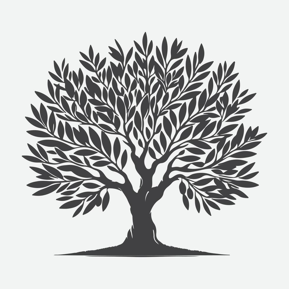 Print Majestic Olive Tree Silhouette, A Timeless Symbol of Nature's Elegance vector