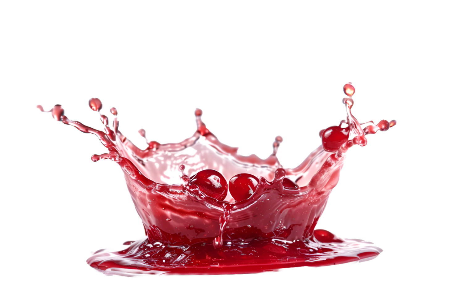 Close up of red juice splashing isolated on transparent background png