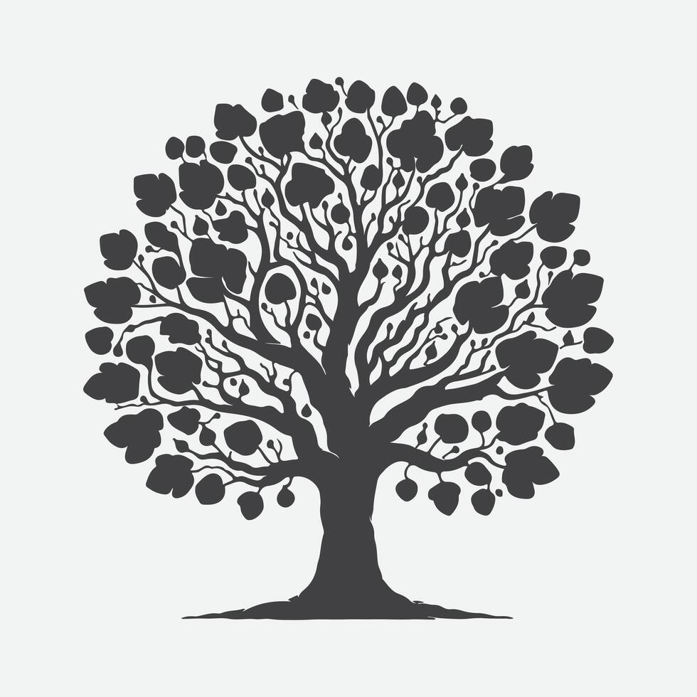 Print Majestic Fig Tree Silhouette, A Timeless Symbol of Nature's Elegance vector