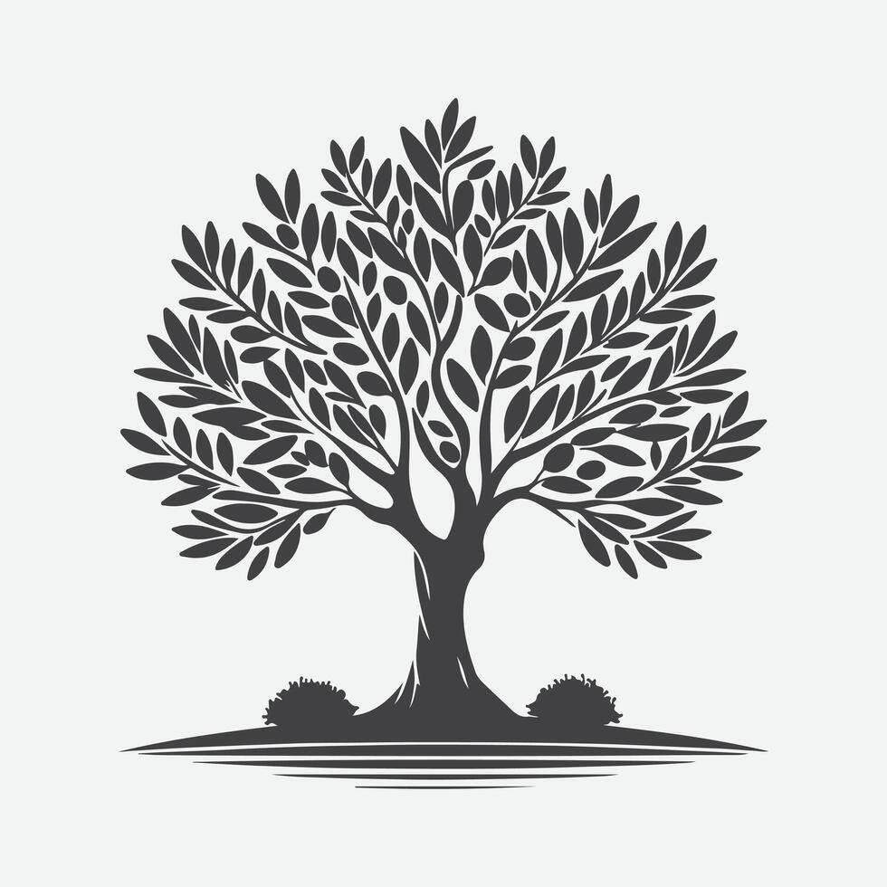 Print Majestic Olive Tree Silhouette, A Timeless Symbol of Nature's Elegance vector