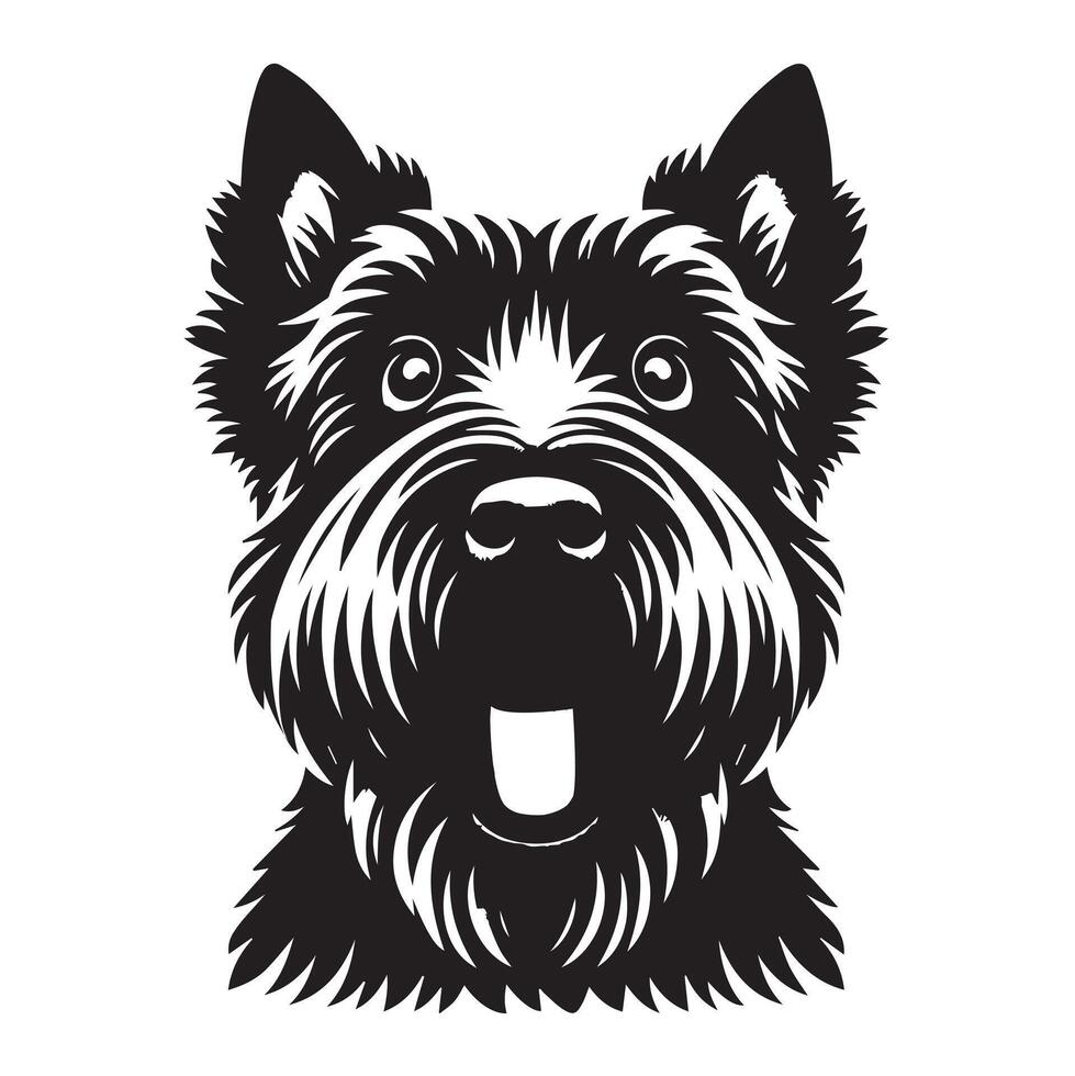 Surprised Scottish Terrier Dog Face Illustration in black and white vector
