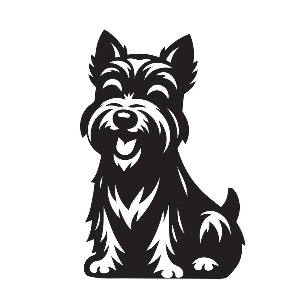 Happy Scottish Terrier Dog Face Illustration in black and white vector