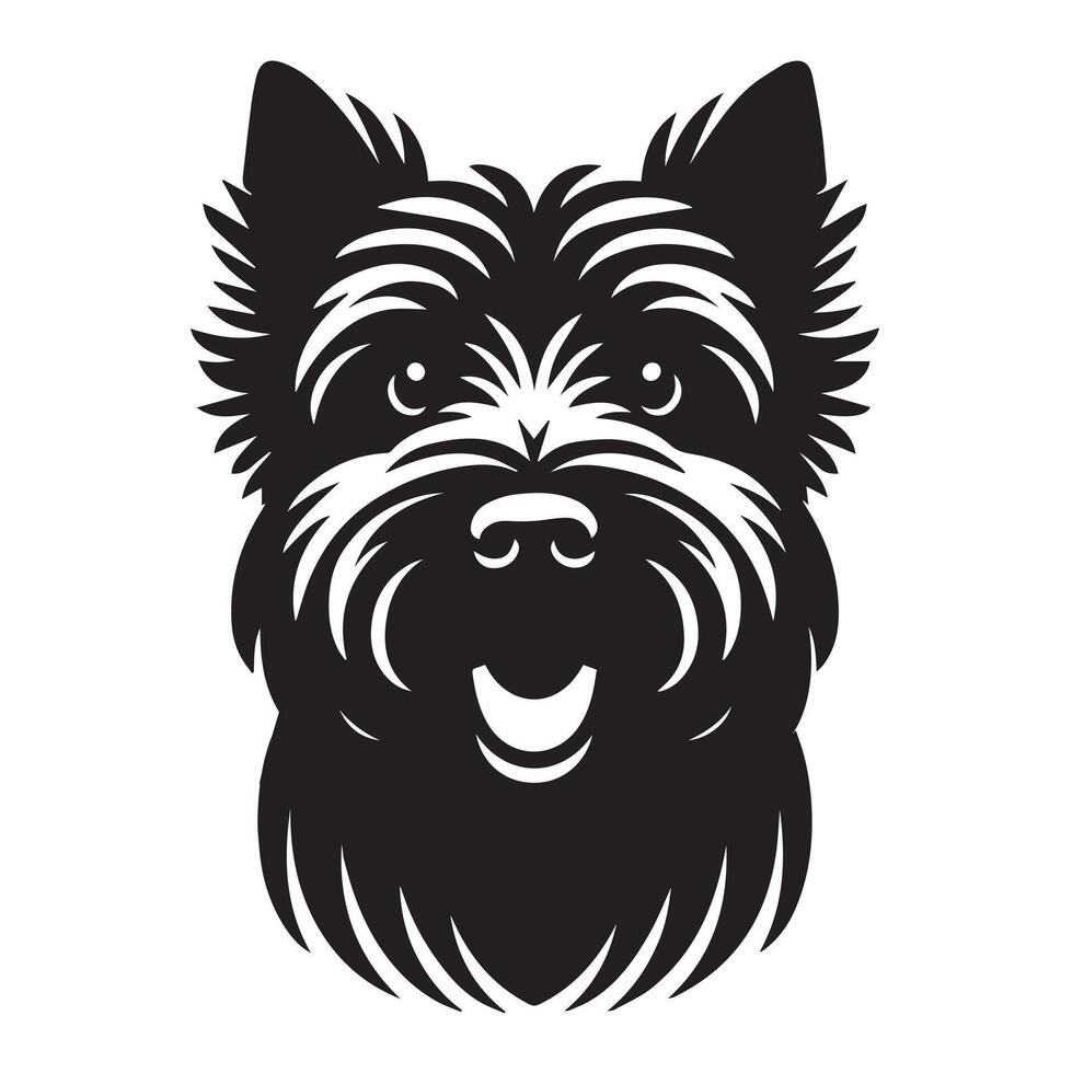 Amused Scottish Terrier Dog Face Illustration in black and white vector