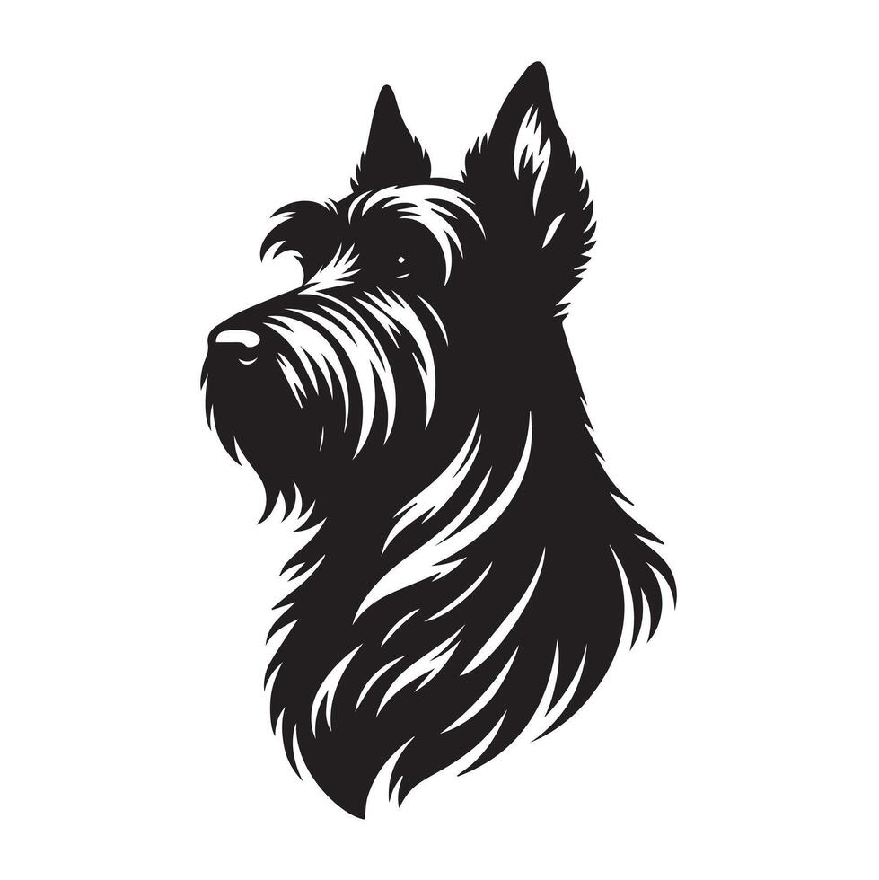 Dignified Scottish Terrier Dog Face Illustration in black and white vector