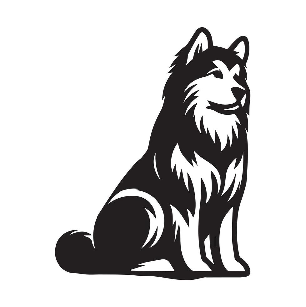 Dignified Alaskan Malamute Illustration in black and white vector