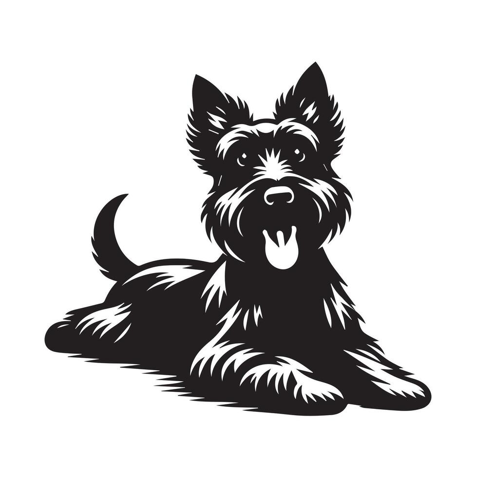 Playful Scottish Terrier Dog Face Illustration in black and white vector