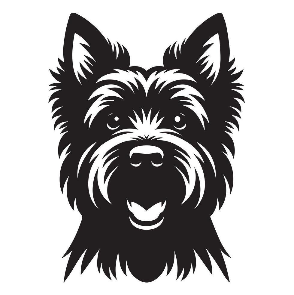 Cheerful Scottish Terrier Dog Face Illustration in black and white vector