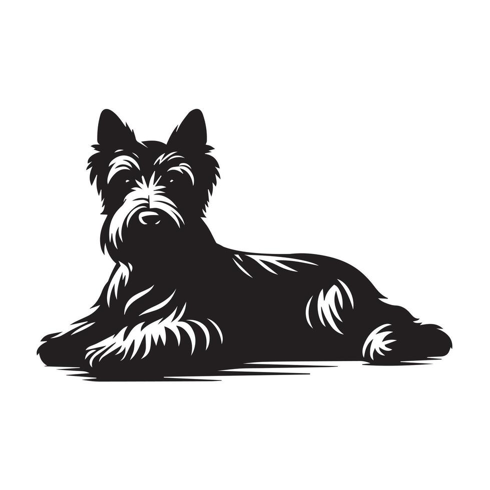 Relaxed Scottish Terrier Dog Illustration in black and white vector