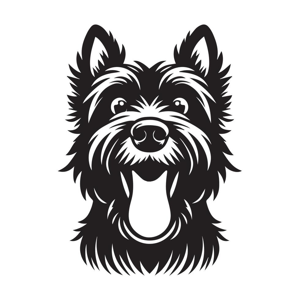 Excited Scottish Terrier Dog Face Illustration in black and white vector